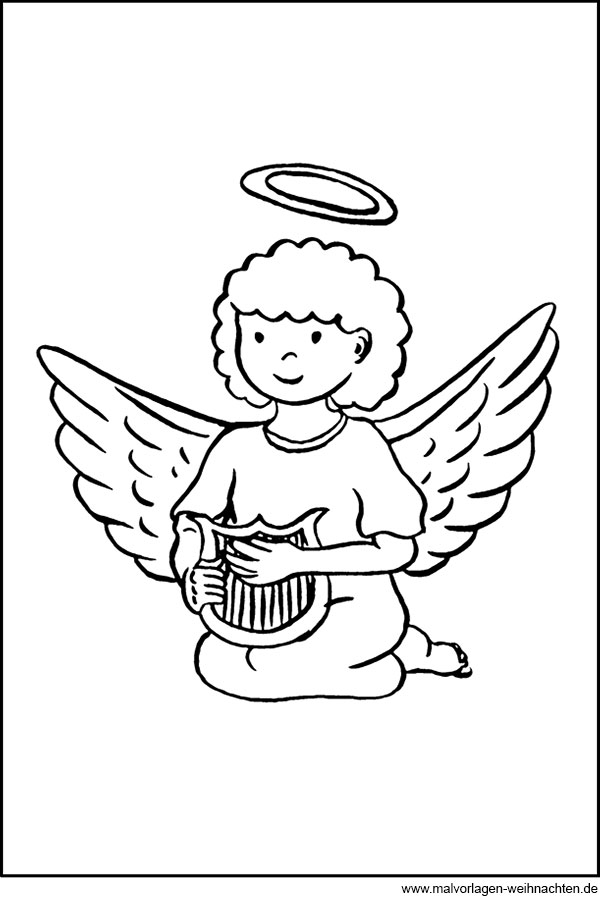 Ausmalbild - Engel mit einer Harfe