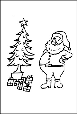 Malvorlage - Weihnachtsbaum plus Weihnachtsmann