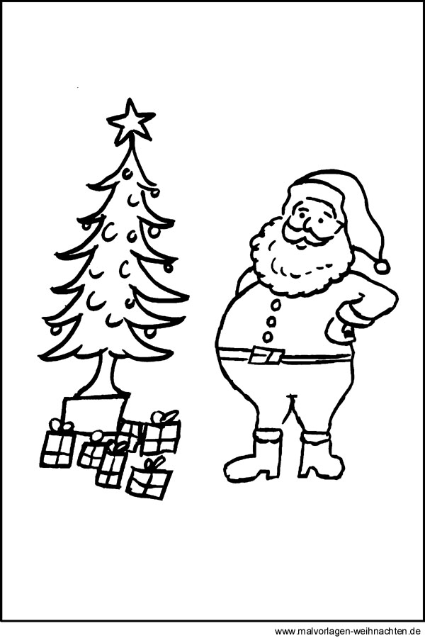 weihnachtsbaum und weihnachtsmann als gratis malvorlage