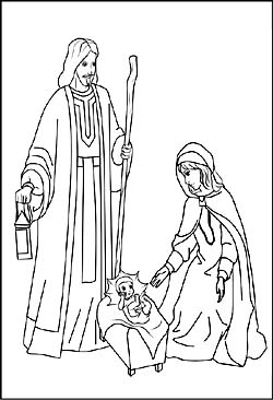 Maria und Josef als Malvorlage und Ausmalbild