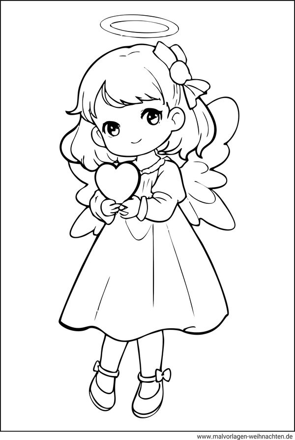 Engel mit Herz Ausmalbild