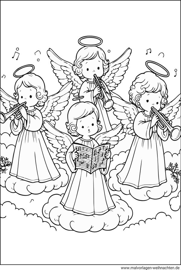 Engel singen Weihnachtslieder Ausmalbild