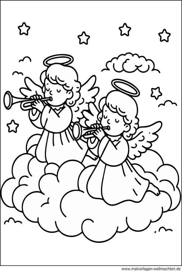 Engel spielen Trompete Ausmalbild