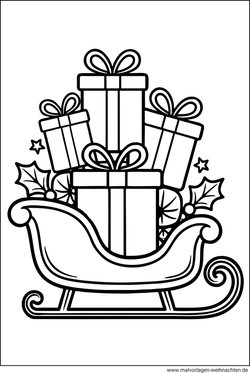 Ausmalbild Geschenke und ein Weihnachtsschlittel