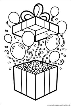 Ein Geschenk und Luftballons Ausmalbild