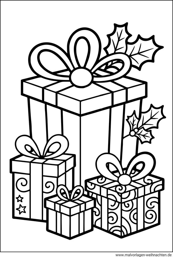 Geschenke zu Weihnachten Ausmalbild kostenlos