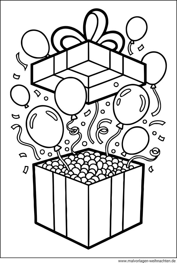 Geschenkebox Luftballons Ausmalbild