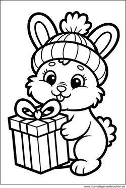 Hase mit einem Geschenk als Ausmalbild
