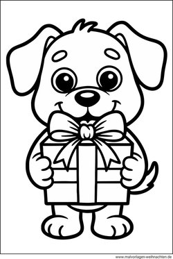 Hund mit Geschenk Malvorlage für Kinder