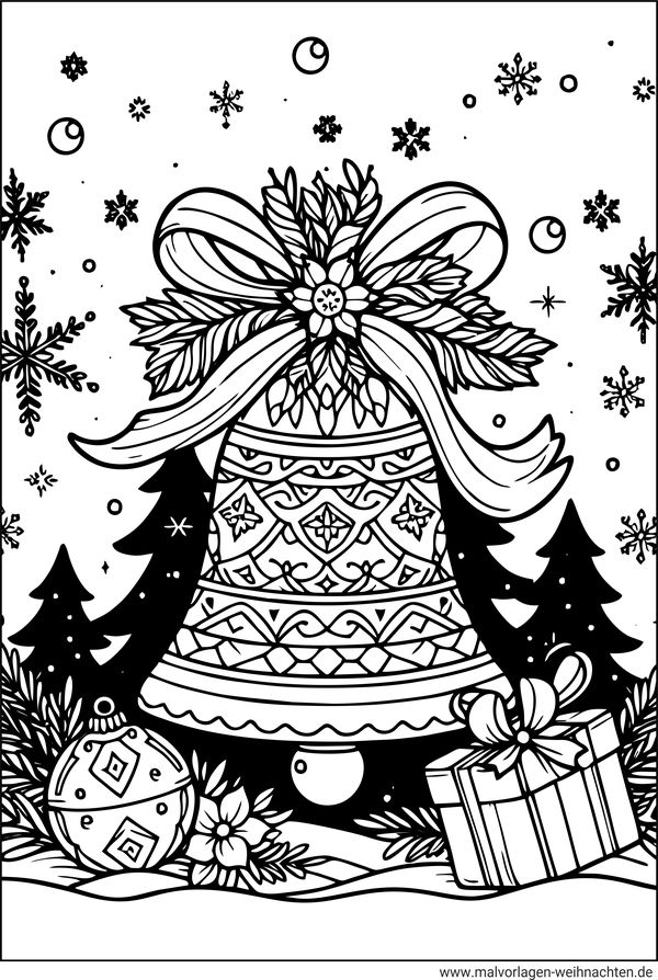 Weihnachtsglocke mit Muster Ausmalbild Erwachsene