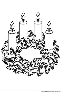 Adventskranz vier Kerzen Malvorlage kostenlos drucken