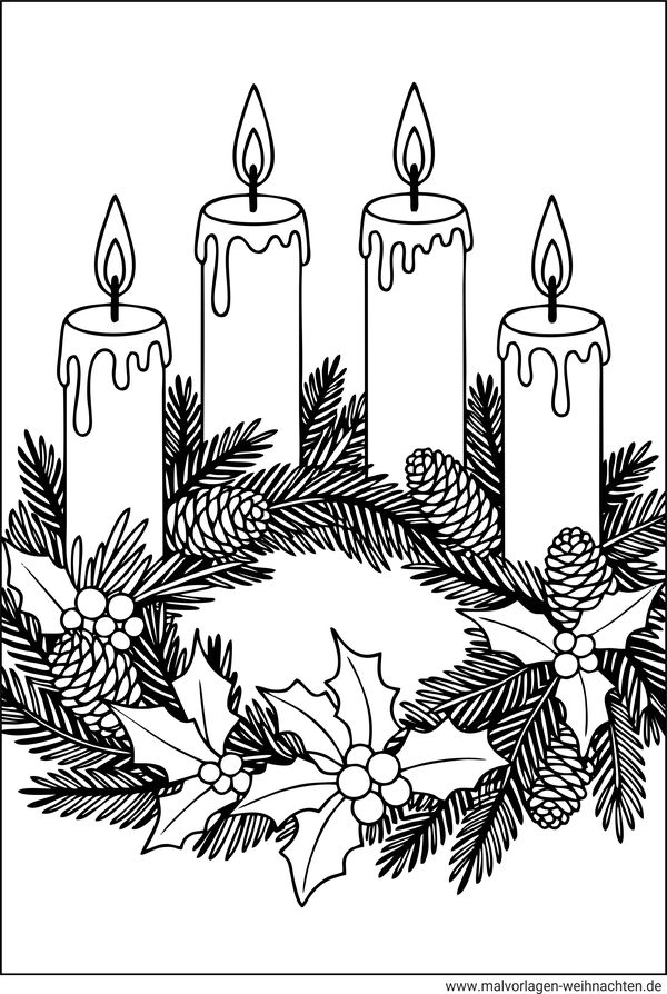 Ausmalbild Adventskranz mit Kerzen