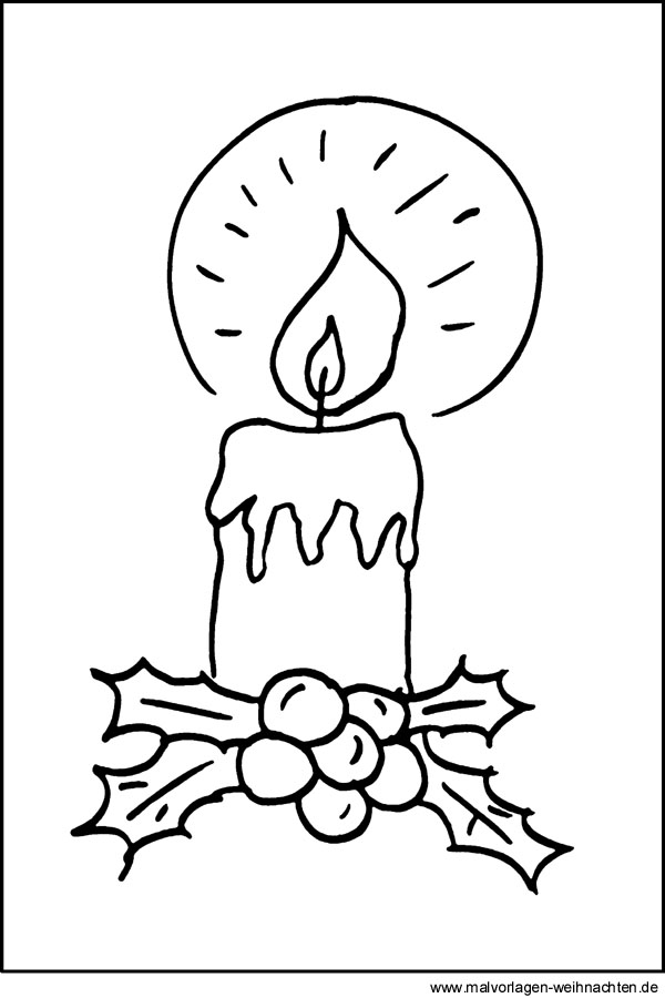 Ausmalbild von einer Kerze - Weihnachtskerze