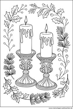 Kerzen in Kerzenständern Ausmalbild kostenlos