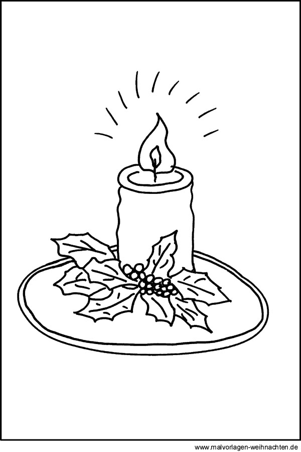 Kerze als Malvorlage und Ausmalbild - Motiv zu Weihnachten