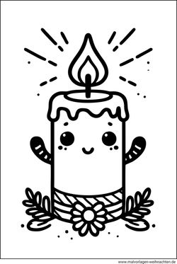 Weihnachtskerze kawaii Ausmalbild für Kinder