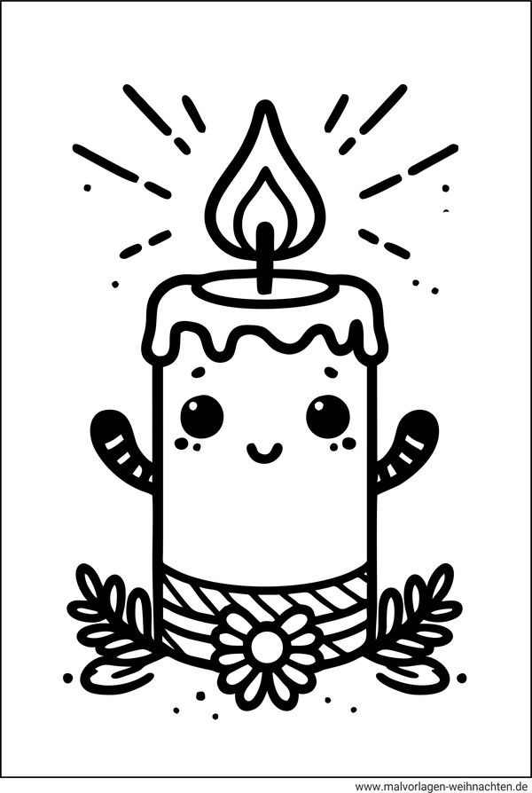 Weihnachtskerze kawaii Ausmalbild