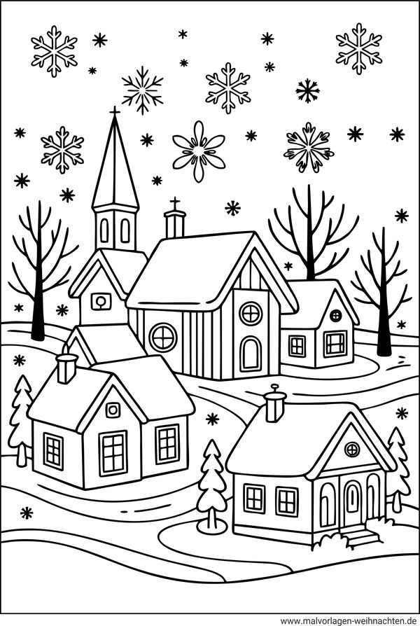 Dorf im Winter Malvorlage
