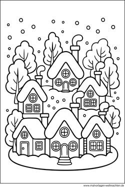 Häuser im Winter Ausmalbild