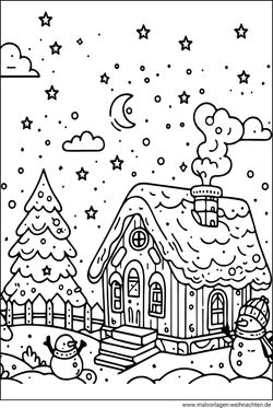 Haus im Winter Ausmalbild kostenlos