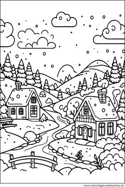 Verschneite Landschaft Ausmalbild ausdrucken malen