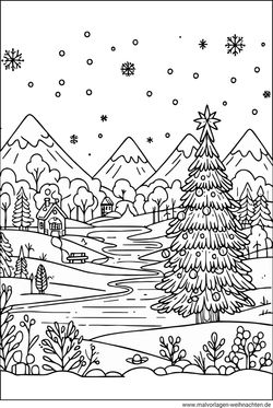 Weihnachtslandschaft Malvorlage zum Ausdrucken