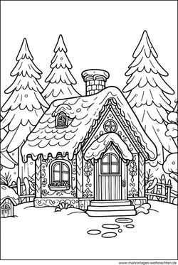 Winterhaus als Malvorlage zum Ausdrucken