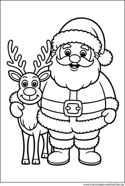 Rentier und der Weihnachtsmann als Weihnachts-Ausmalbild