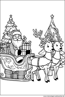 Ausmalbild Rentiere Schlitten Weihnachten kostenlos ausdrucken