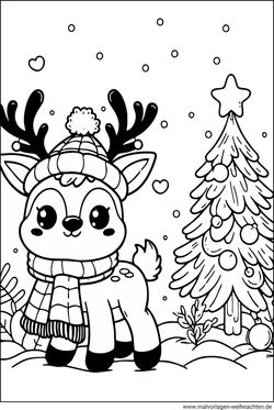 Rentier Tannenbaum Weinachtenr Ausmalbild fuer Kinder