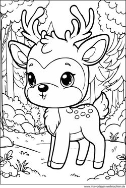 Rentier Wald Ausmalbild für Kinder