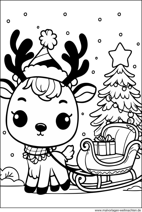 Rentier Weihnachten Schlitten Ausmalbild