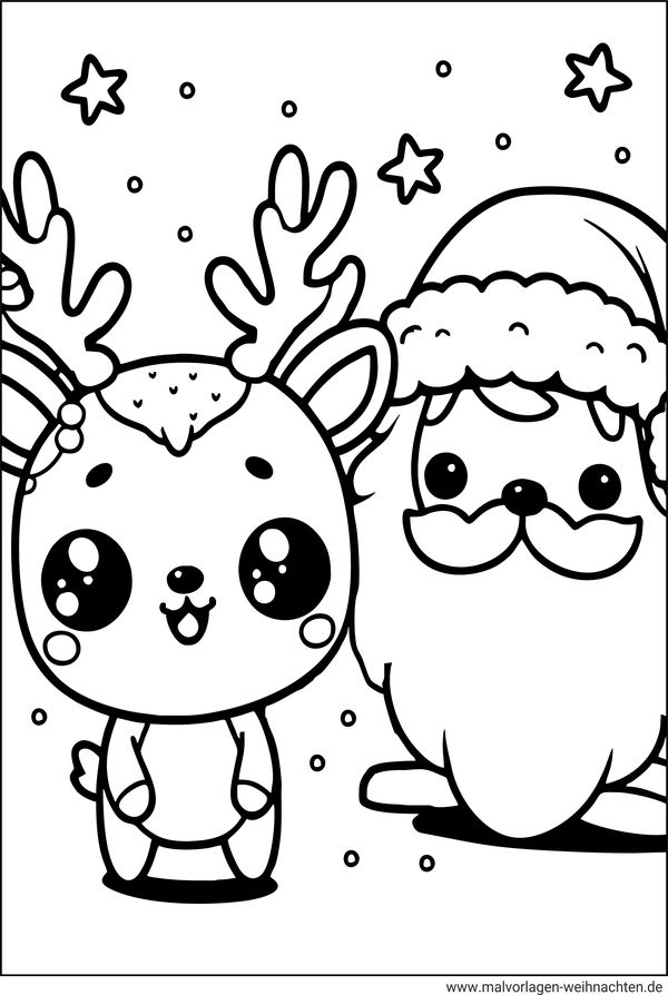 Rentiere Weihnachtsmann Kawaii Ausmalbild
