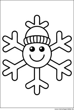 Ausmalbild Schneeflocke mit Gesicht und Mütze