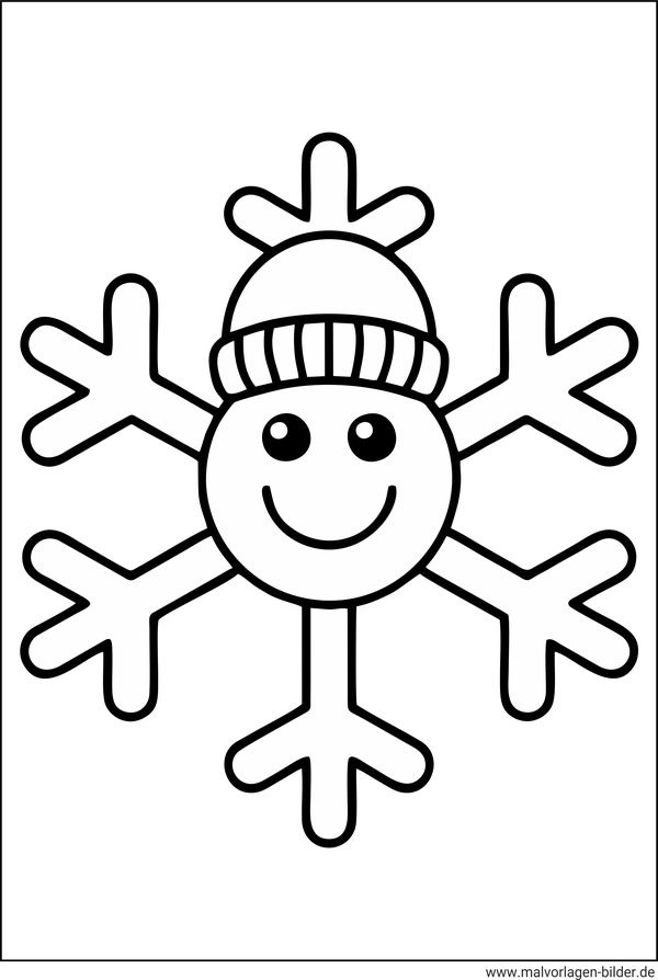 Ausmalbild Schneeflocke mit Gesicht