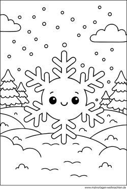 Schneeflocke mit Gesicht Ausmalbild für Kinder