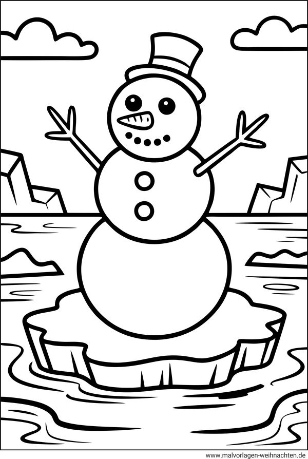 Ausmalbild Schneemann Eisschohle