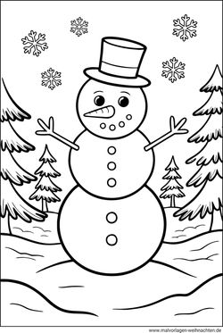 Ausmalbild Schneemann im Winter