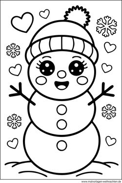 Kinder Ausmalbild Schneemann mit Mütze