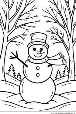 Malvorlage Schneemann Winter zum Ausdrucken