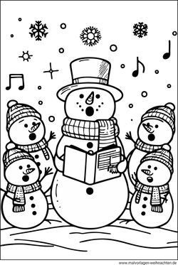 Schneemänner Weihnachtslieder Malvorlage drucken