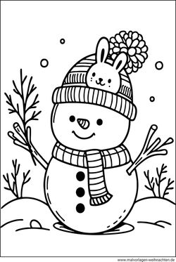 Schneemann mit Freund Ausmalbild kostenlos