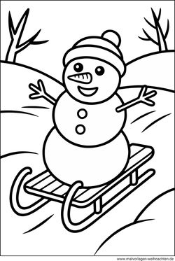 Schneemann Schlitten Malvorlage ausdrucken