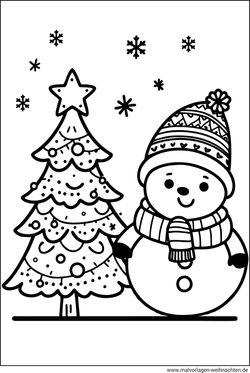 Weihnachtsbaum Schneemann Ausmalbild ausdrucken