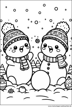 zwei Schneemänner sind Freunde Ausmalbild