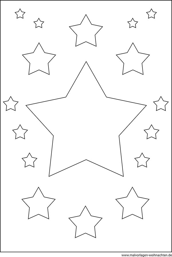 Ausmalbild mit großen und kleinen Sternen