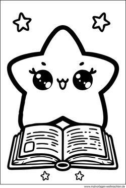 Stern und ein Buch Ausmalbild zum Ausmalen