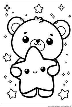 Stern und Teddybär Ausmalbild kostenlos