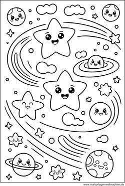 Sterne Planeten Galaxie Ausmalbild für Kinder