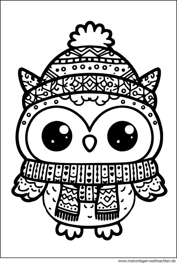 Eule Winter Ausmalbild